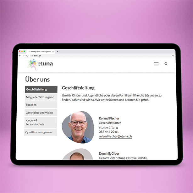 Stiftung etuna > Neue Website